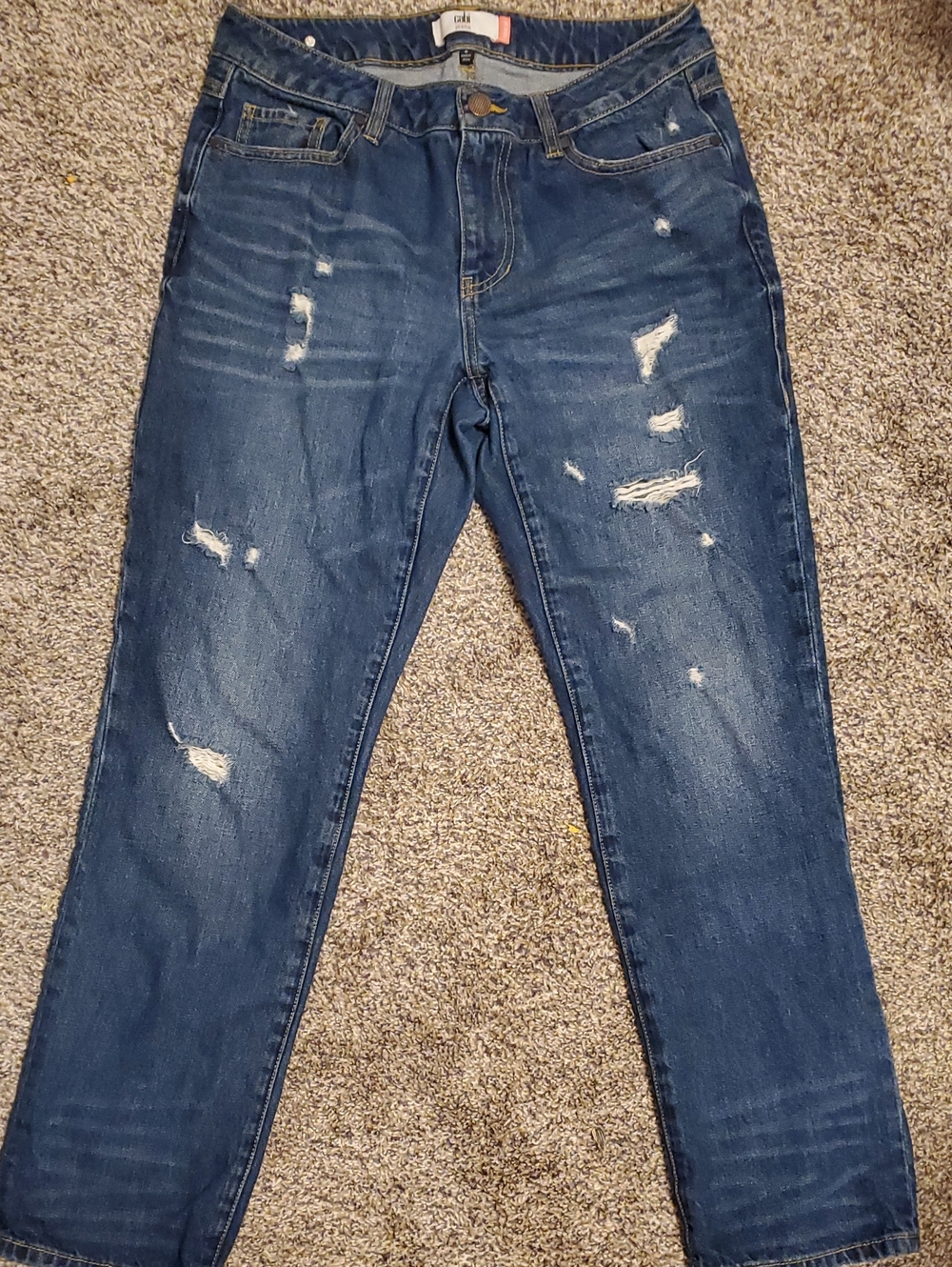 Cabi Women's Distressed Dark Indigo Slim Straight Jeans